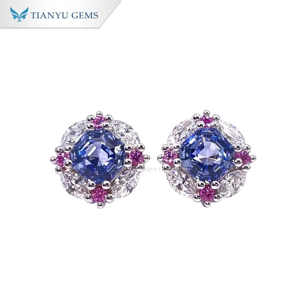 Pendientes de zafiro azul aciano de Tianyu Gems en oro blanco de 14k. 1
