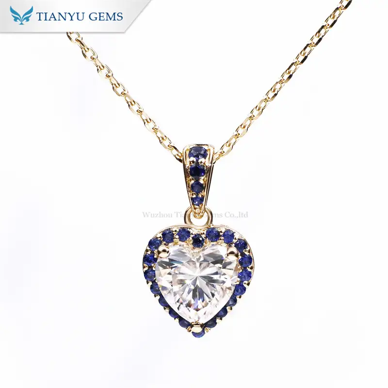 Tianyu Gems Heart Moissanite Gold Necklace Sapphire Pendant Necklace 1