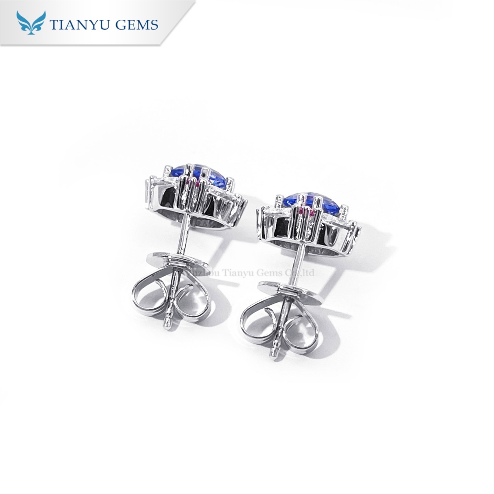 Pendientes de zafiro azul aciano de Tianyu Gems en oro blanco de 14k. 6
