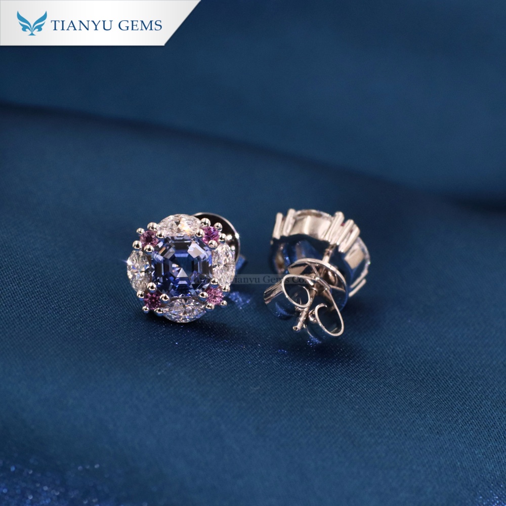 Pendientes de zafiro azul aciano de Tianyu Gems en oro blanco de 14k. 3