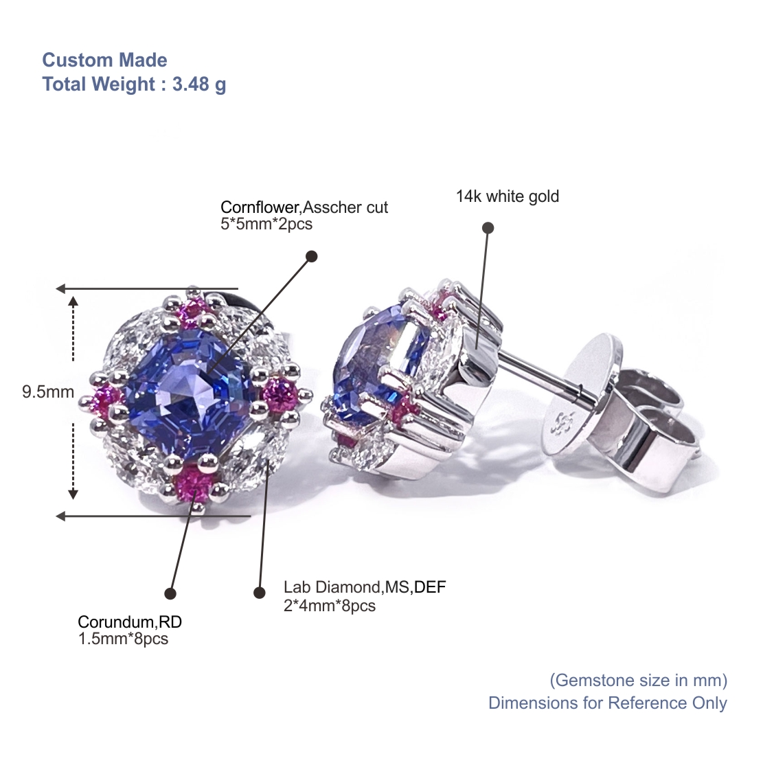 Pendientes de zafiro azul aciano de Tianyu Gems en oro blanco de 14k. 5