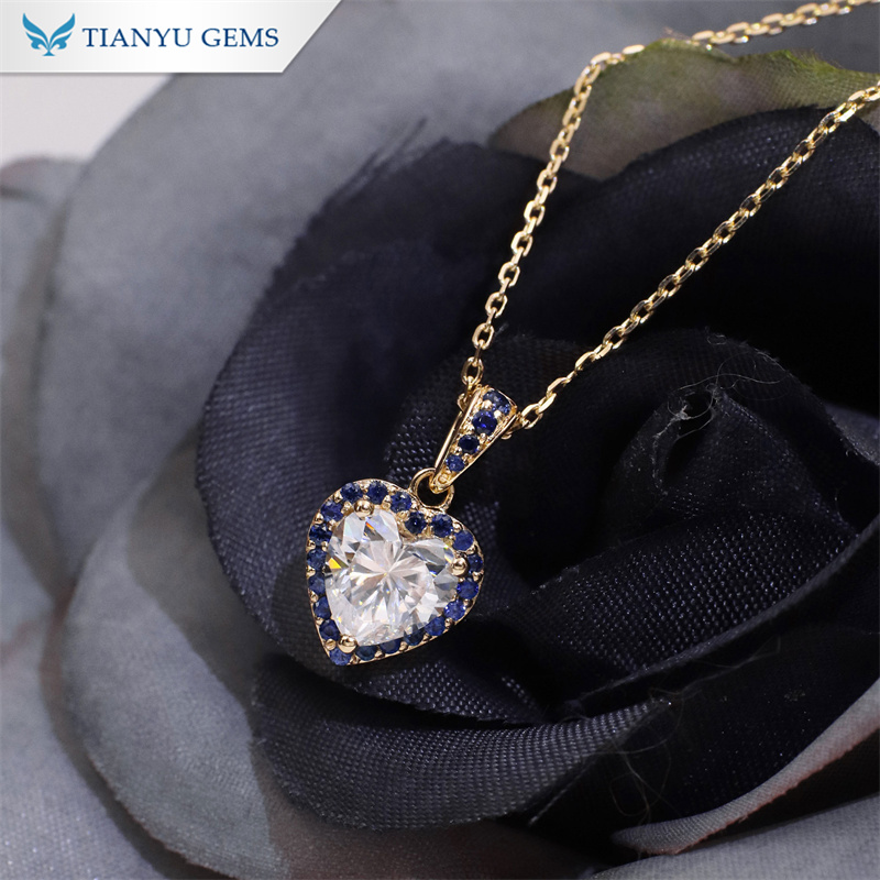 Tianyu Gems Heart Moissanite Gold Necklace Sapphire Pendant Necklace 2