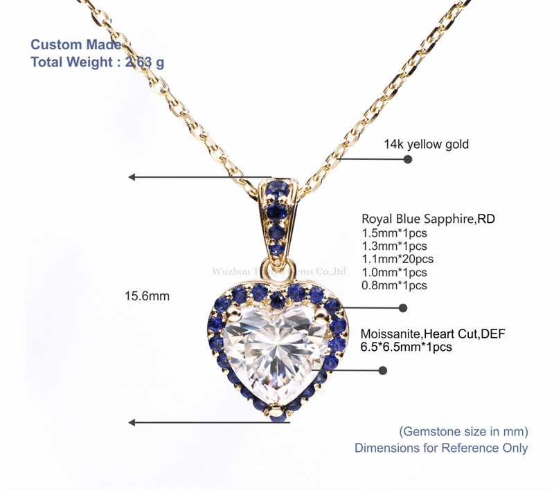 Tianyu Gems Heart Moissanite Gold Necklace Sapphire Pendant Necklace 5