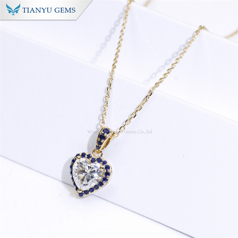 Tianyu Gems Heart Moissanite Gold Necklace Sapphire Pendant Necklace 4