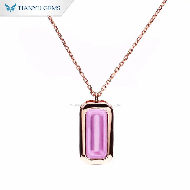Tianyu Gems Pink Corundum Bezel Set Rose Gold Necklace 10k Gemstone Pendant Necklace1 1