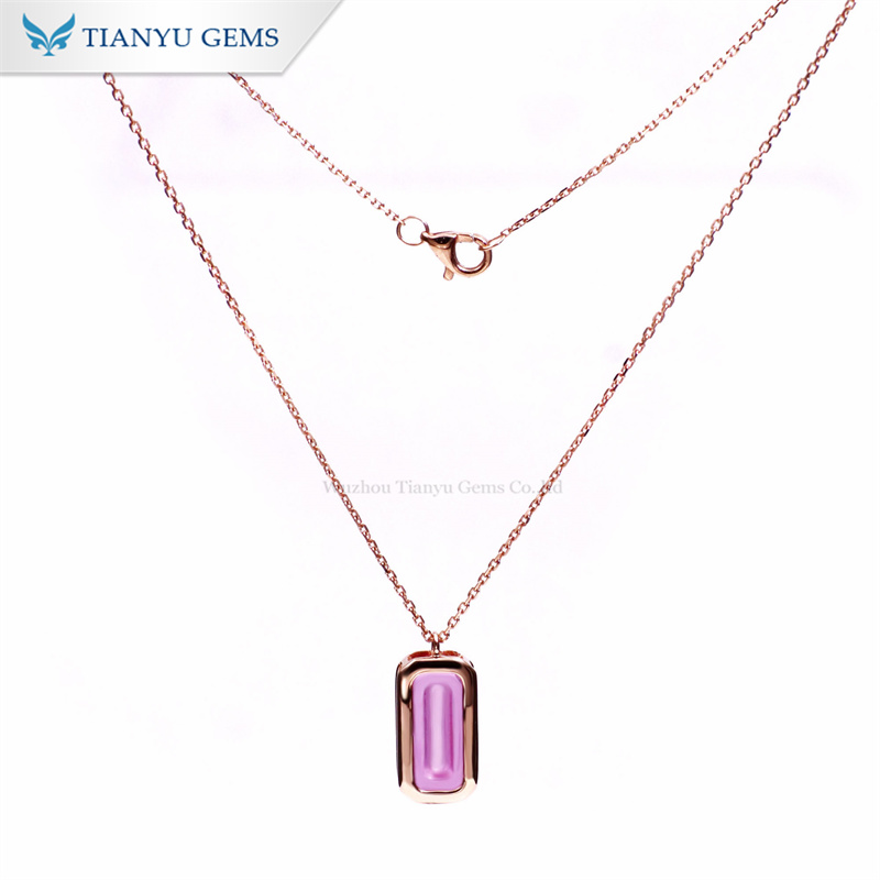 Tianyu Gems Pink Corundum Bezel Set Rose Gold Necklace 10k Gemstone Pendant Necklace1 4