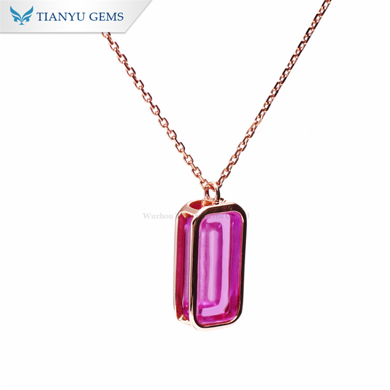 Tianyu Gems Pink Corundum Bezel Set Rose Gold Necklace 10k Gemstone Pendant Necklace1 3