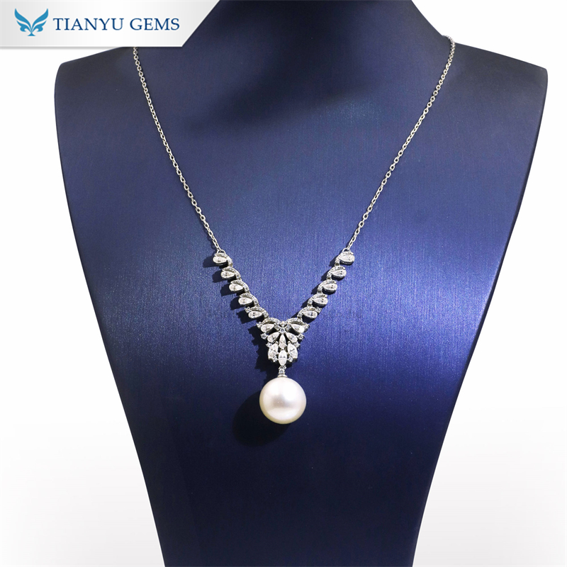 Tianyu Gems 14k White Gold Pearl Jewelry Set  Moissanite Diamond Paerl Necklace Earrings 6