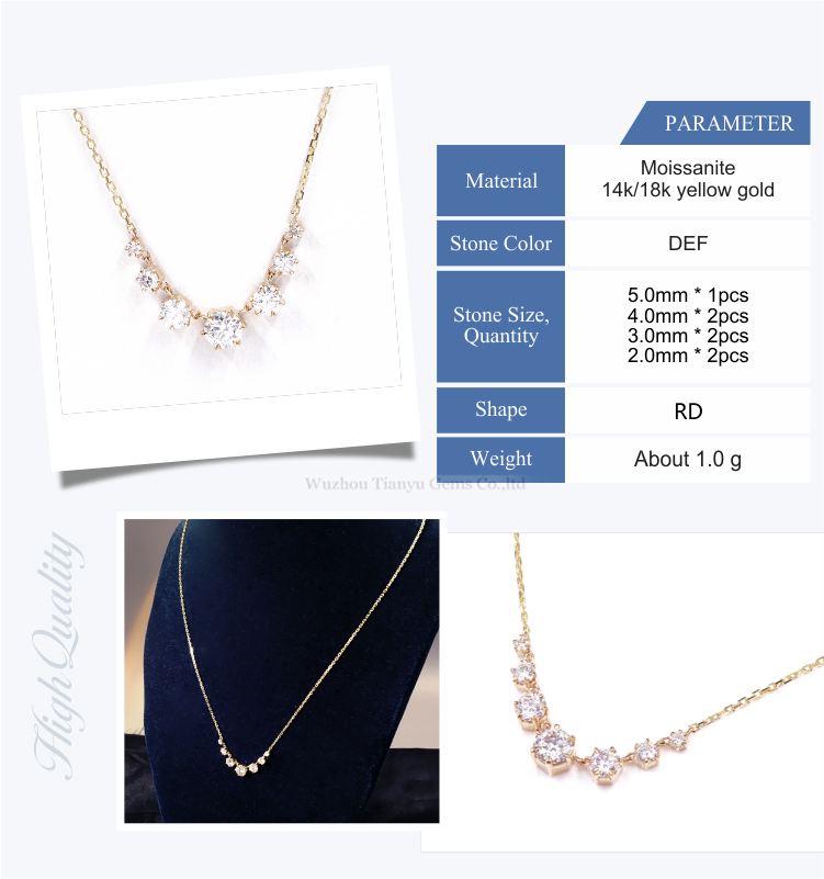 گردنبند جواهرات مویزنیت طلای زرد/سفید/رزگلد سفارشی از برند Tianyu Gems