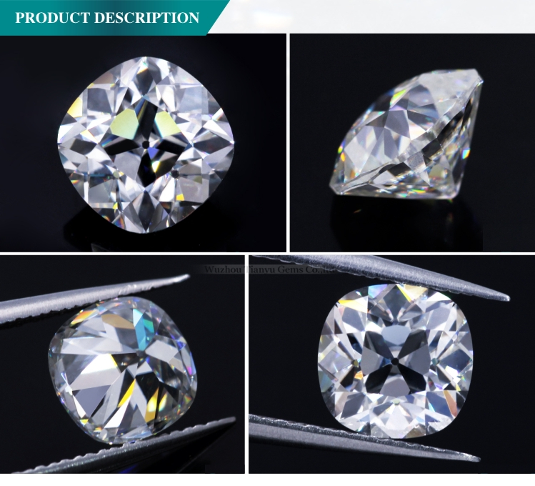 OMC 1ct cushion old mine cut moissanite DE pure white loose moissanite diamond