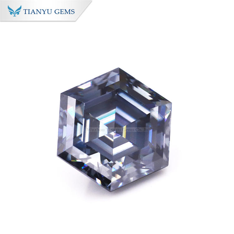 Customized Hand Hexagon Cut Dark Blue Moissanite Manufacturer 7