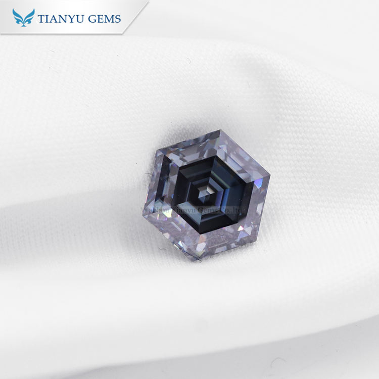 Customized Hand Hexagon Cut Dark Blue Moissanite Manufacturer 8