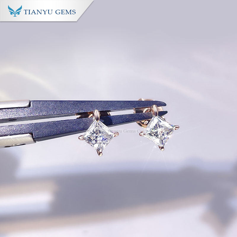 Tianyu Gems 4.5mm moissanite rose gold  vintage fashion custom gold women jewelry stud earring 4