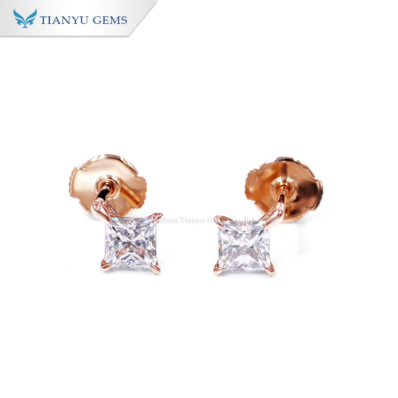Tianyu Gems 4.5mm moissanite rose gold  vintage fashion custom gold women jewelry stud earring 2