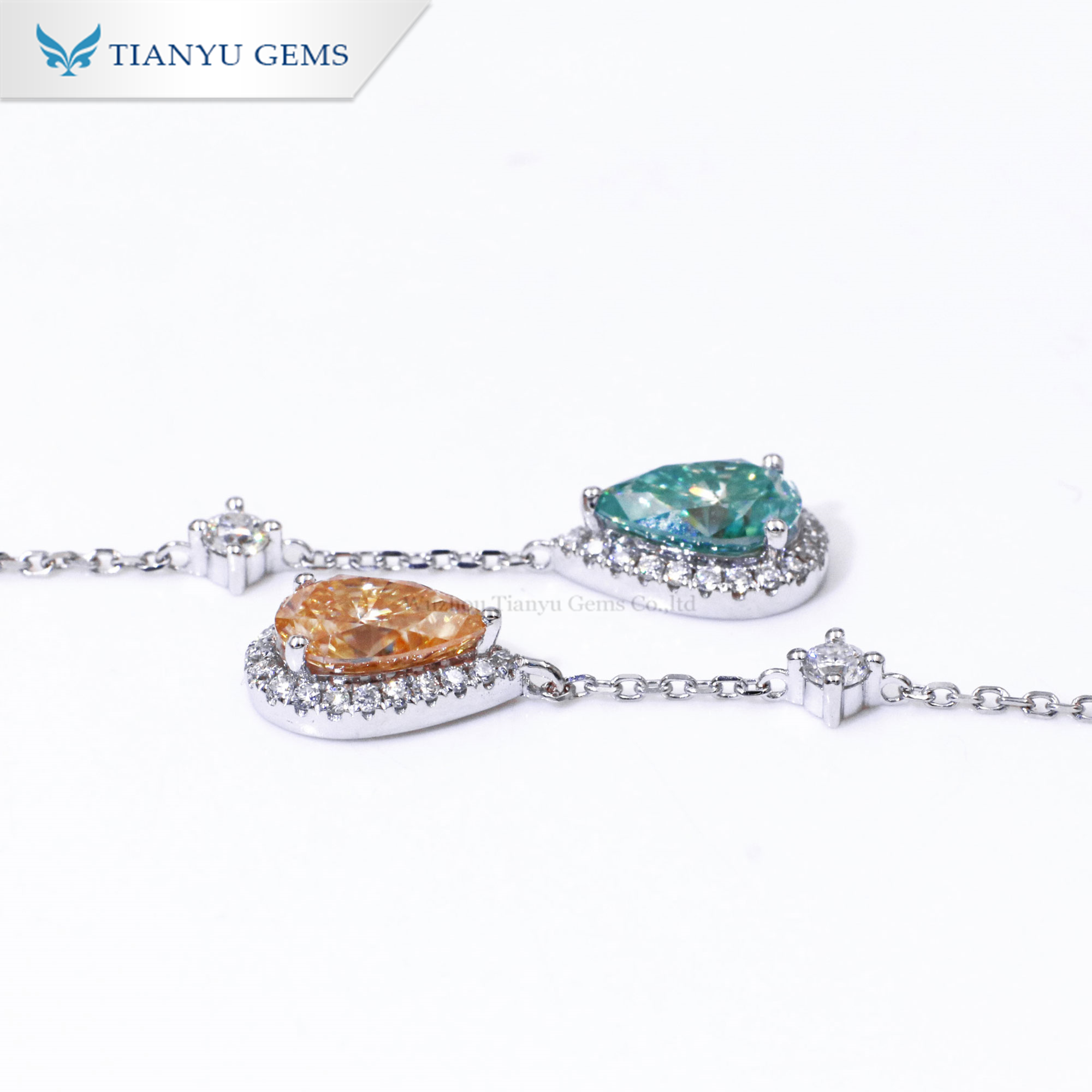 Tianyu gems drop earring 1ct color moissanite pear shape white gold material women long earring 3