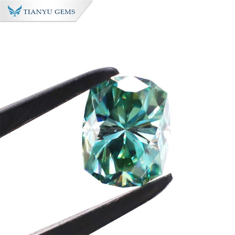 Customized Decagonal Cushion Cut Green Blue Moissanite Factory 6