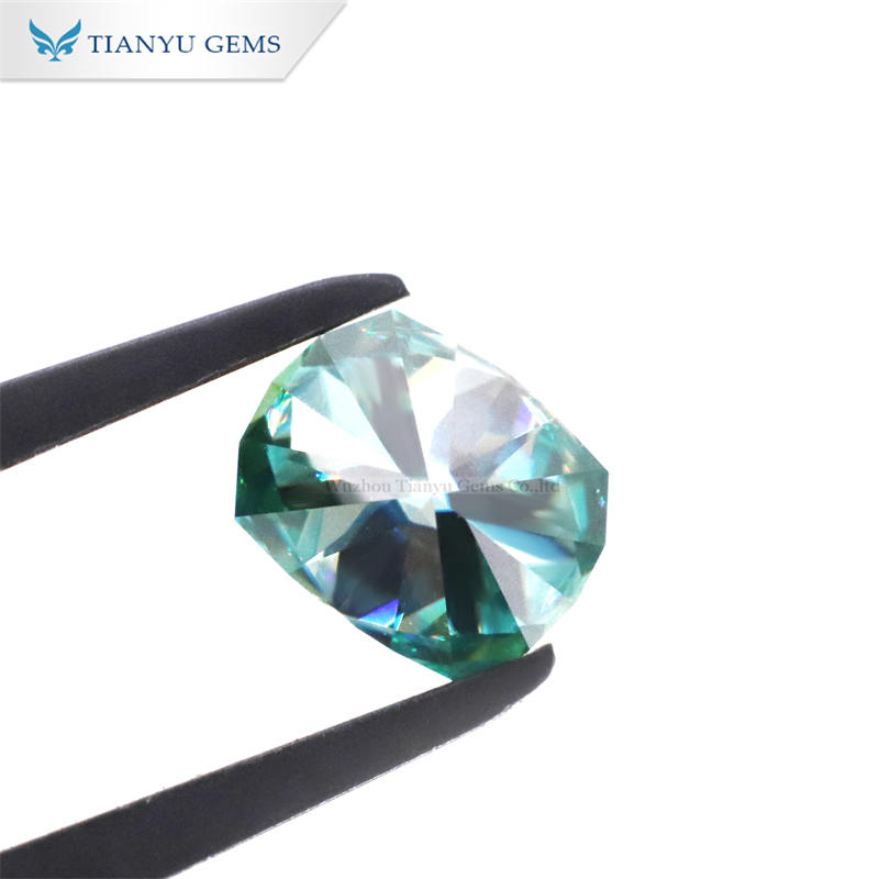 Customized Decagonal Cushion Cut Green Blue Moissanite Factory 7