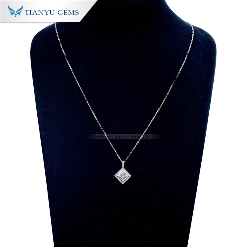 Tianyu gems princess cut DEF lab grown diamond fashion jewelry necklace 14k\18k white gold 5