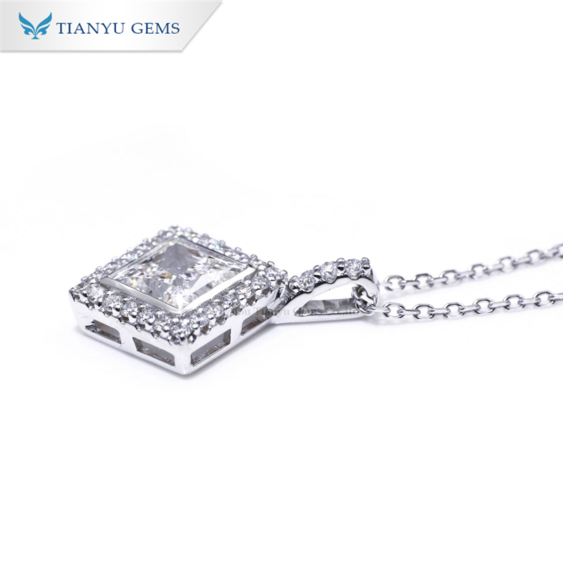 Tianyu gems princess cut DEF lab grown diamond fashion jewelry necklace 14k\18k white gold 3