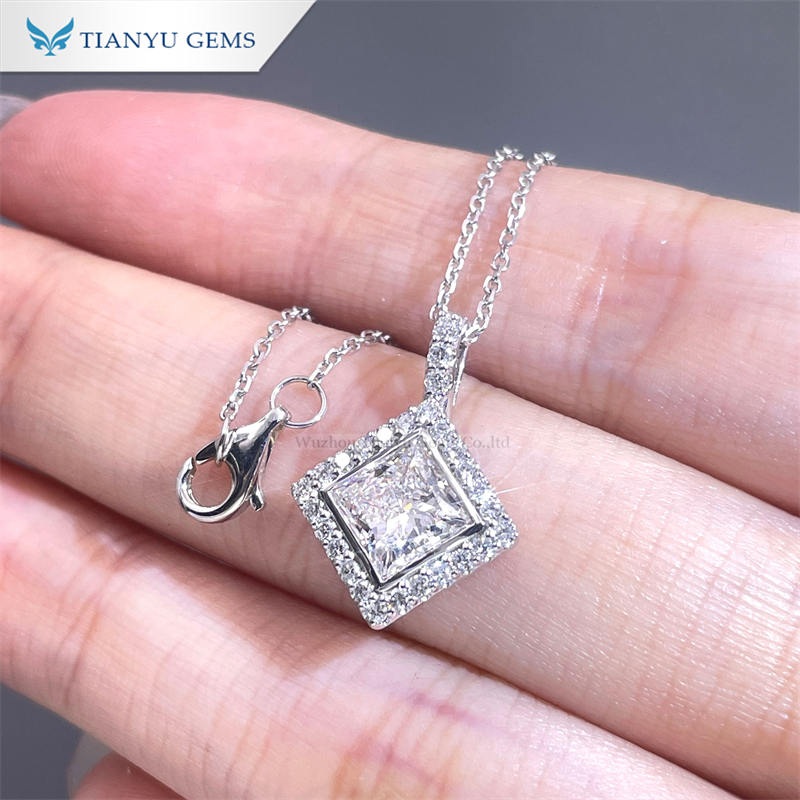 Tianyu gems princess cut DEF lab grown diamond fashion jewelry necklace 14k\18k white gold 4