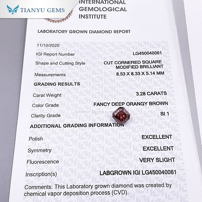 Tianyu Gems 3.28 carat Fancy Deep Orangy Brown color SI1 lab  grown diamond necklace 4
