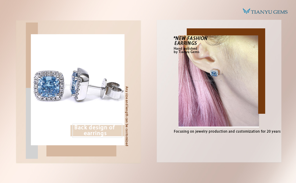 Tianyu Gems lab grown diamond 14k/18k white gold cushion cut wholesale women's stud earrings jewelry 6