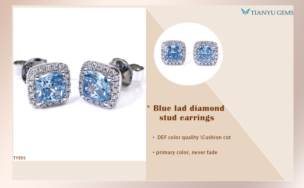Tianyu Gems lab grown diamond 14k/18k white gold cushion cut wholesale women's stud earrings jewelry 5
