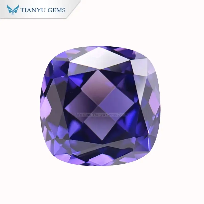 Wholesale Cushion Natural Cut Lab Grown Bluish Purple Sapphire Gemstone 1