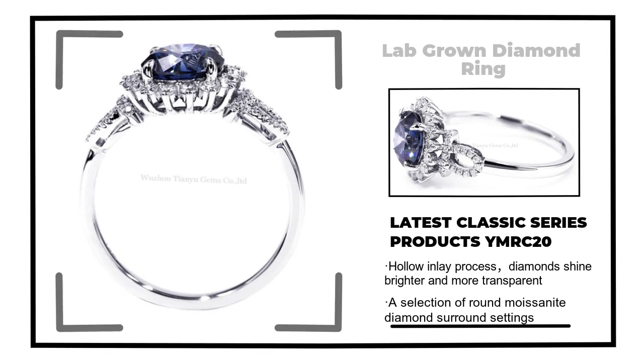 Lab Grown Diamond Ring with Dark Blue Moissanite Surround 2