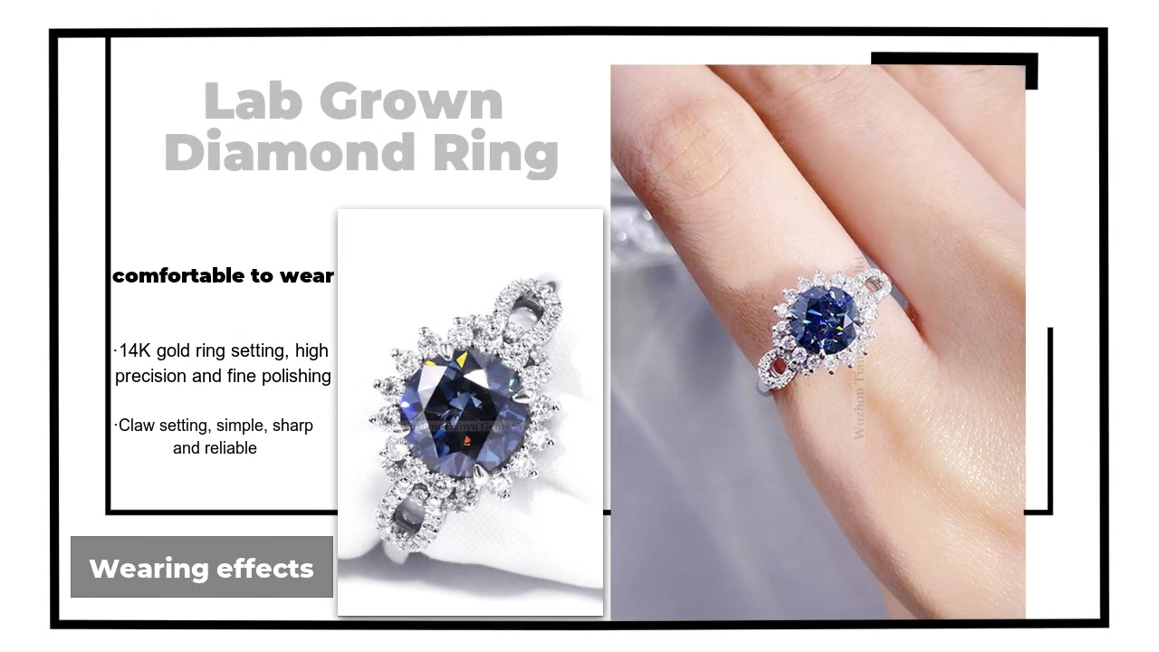 Lab Grown Diamond Ring with Dark Blue Moissanite Surround 3