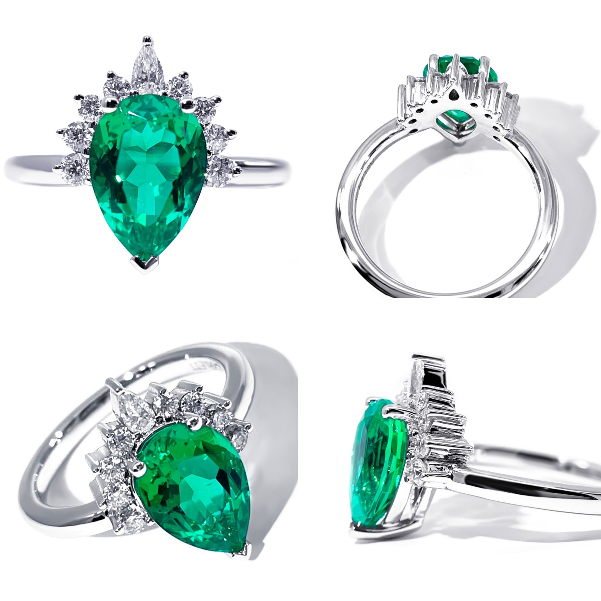 Anillo de esmeralda talla pera de Tianyu Gems en oro blanco de 14k con diamante cultivado en laboratorio. 6