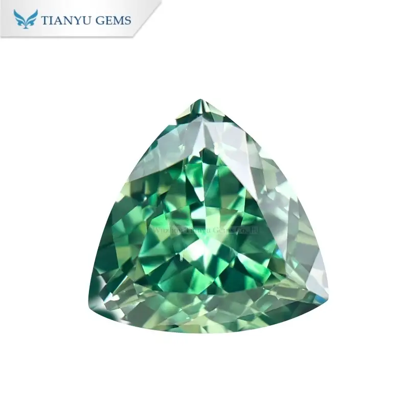 Handmade 8*8mm Trillion Natural Cut Light Green Lab Grown Sapphire 1