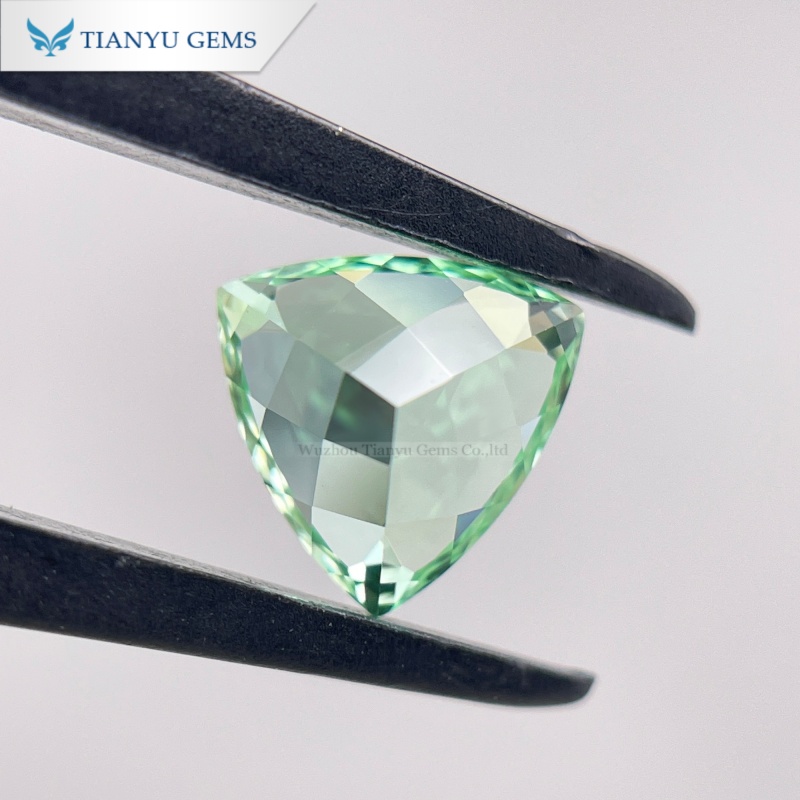 Handmade 8*8mm Trillion Natural Cut Light Green Lab Grown Sapphire 9