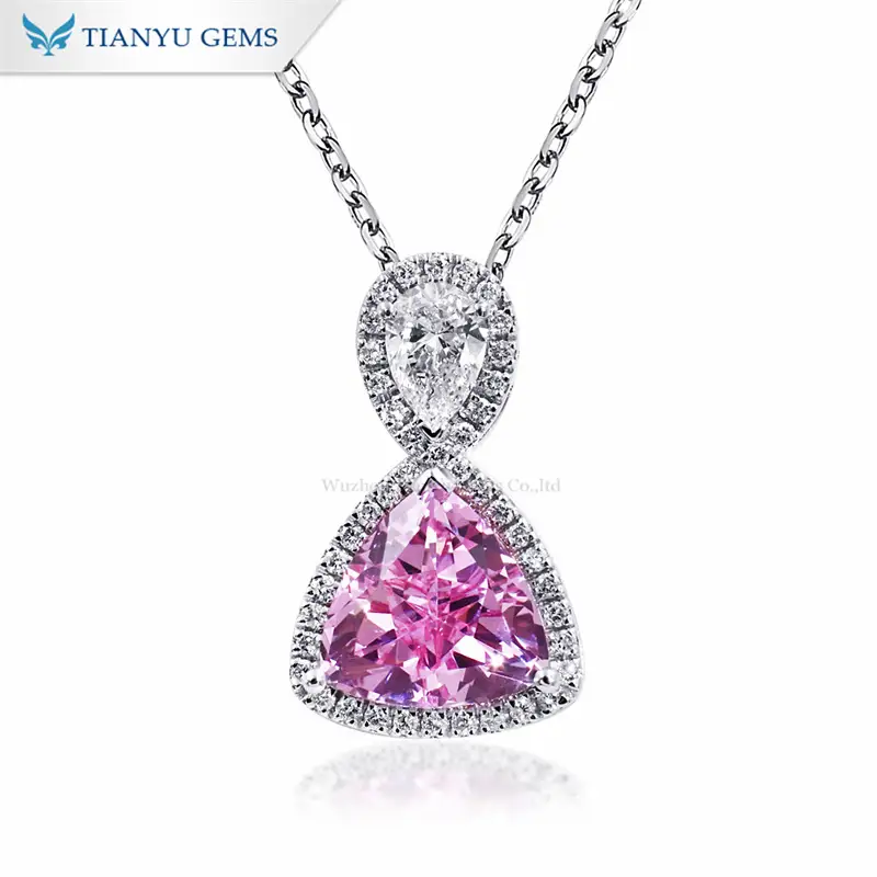 Tianyu Gems 18k White Gold Pink Lab Sapphire Necklace Pear Cut Lab Grown Necklace 1