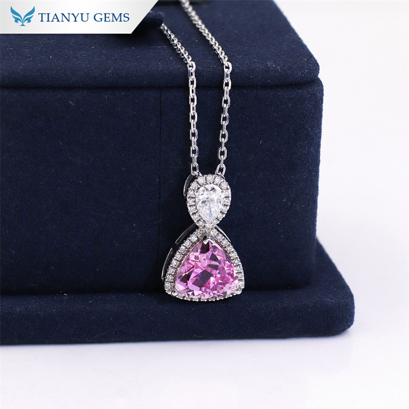 Tianyu Gems 18k White Gold Pink Lab Sapphire Necklace Pear Cut Lab Grown Necklace 2