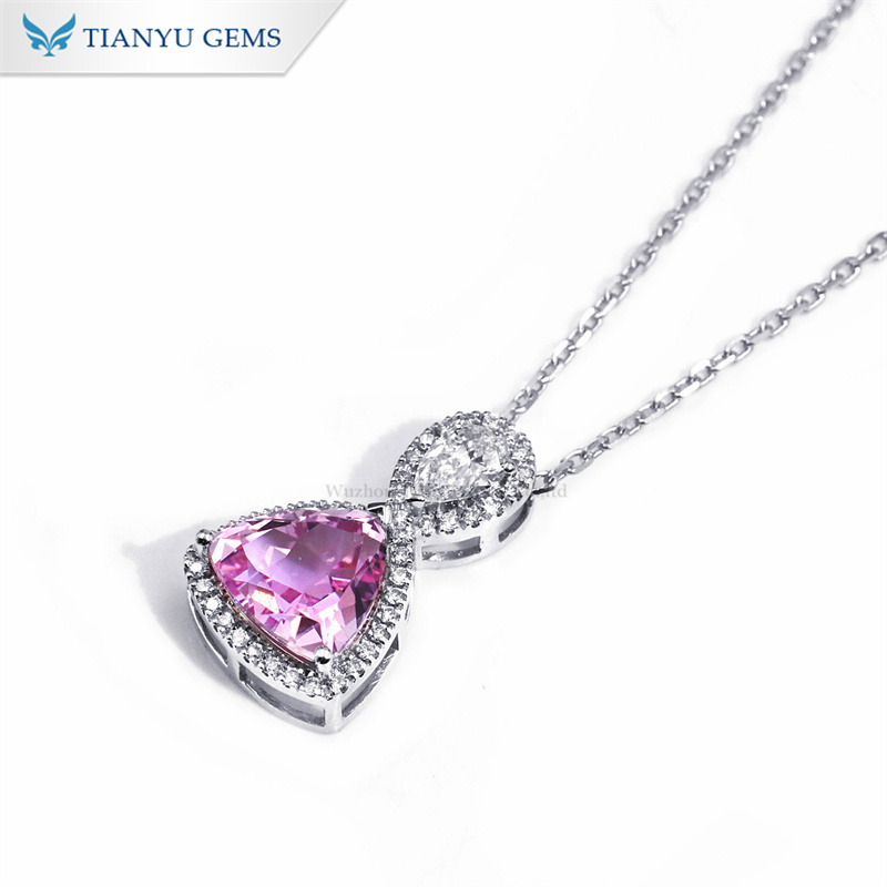 Tianyu Gems 18k White Gold Pink Lab Sapphire Necklace Pear Cut Lab Grown Necklace 3