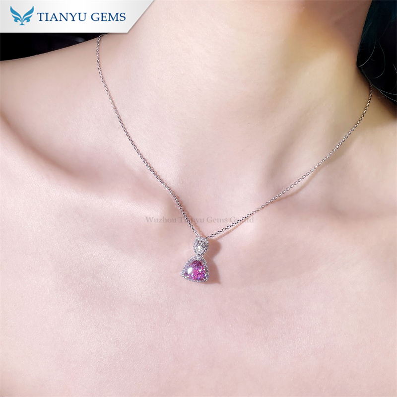 Tianyu Gems 18k White Gold Pink Lab Sapphire Necklace Pear Cut Lab Grown Necklace 4
