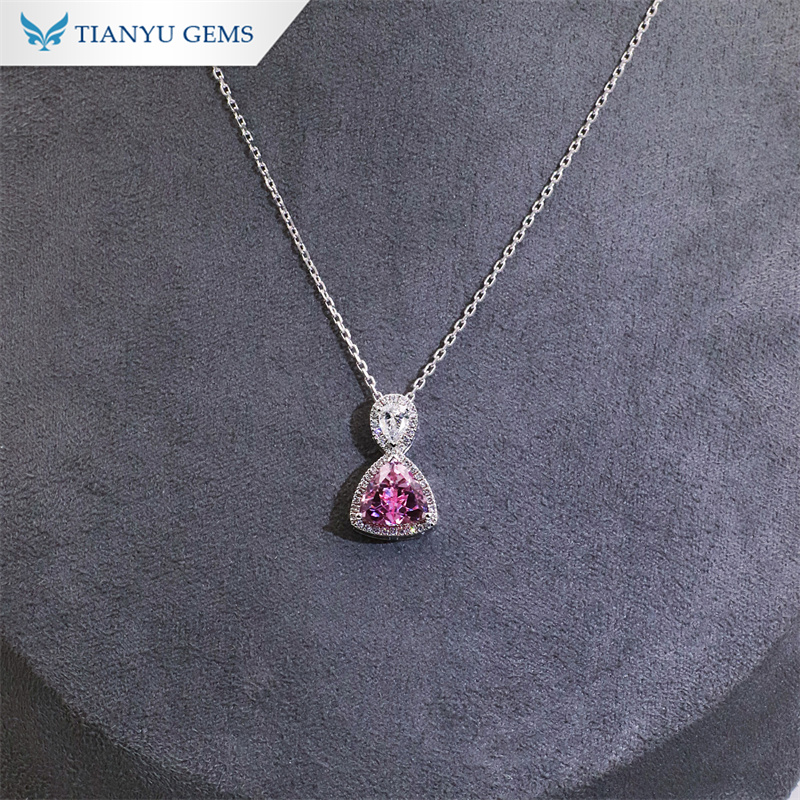 Tianyu Gems 18k White Gold Pink Lab Sapphire Necklace Pear Cut Lab Grown Necklace 6