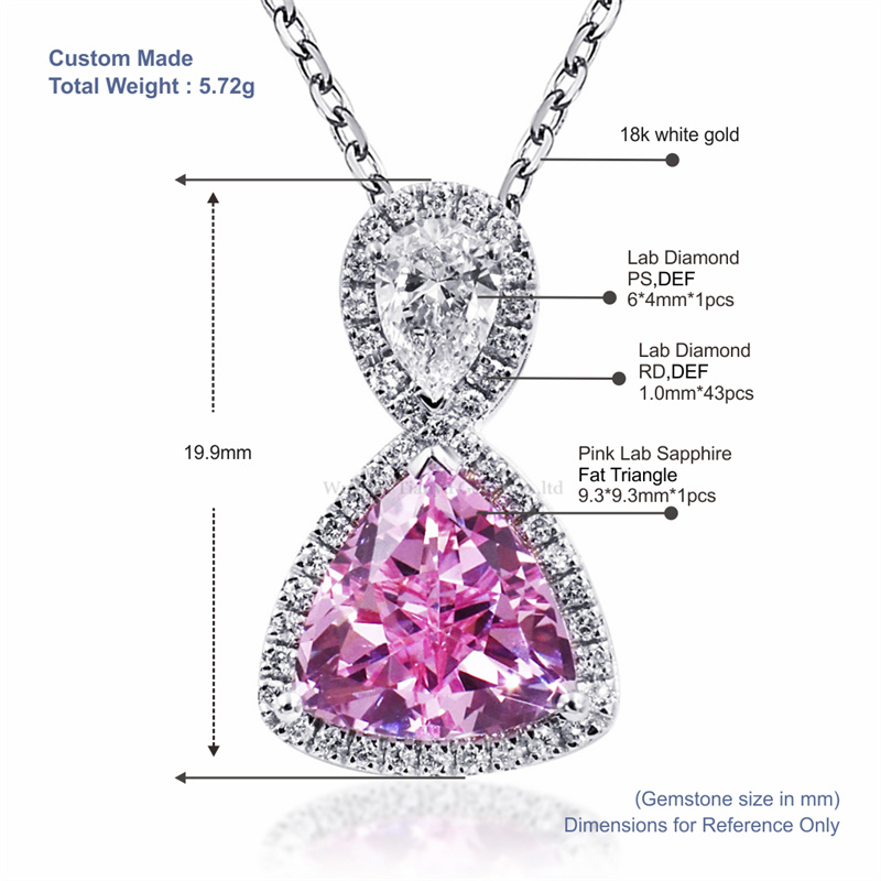 Tianyu Gems 18k White Gold Pink Lab Sapphire Necklace Pear Cut Lab Grown Necklace 5