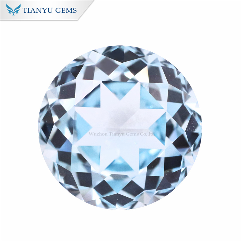 Runder, natürlich geschliffener, im Labor gezüchteter Aquamarin-Edelstein 7