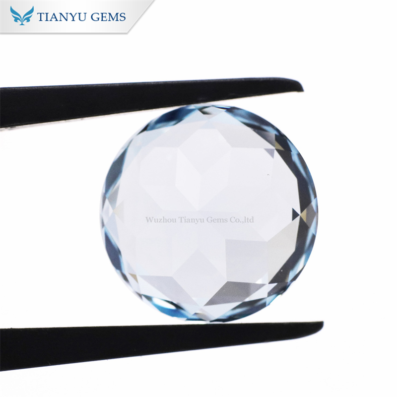 Runder, natürlich geschliffener, im Labor gezüchteter Aquamarin-Edelstein 8