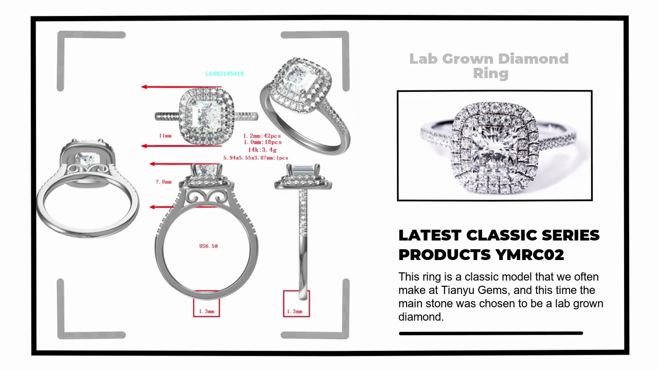 This ring is a classic model that we often .make at Tianyu Gems, and this time the .main stone was chosen to be a lab grown .diamond.LATEST CLASSIC SERIES.PRODUCTS YMRC02.Lab Grown Diamond .Ring.