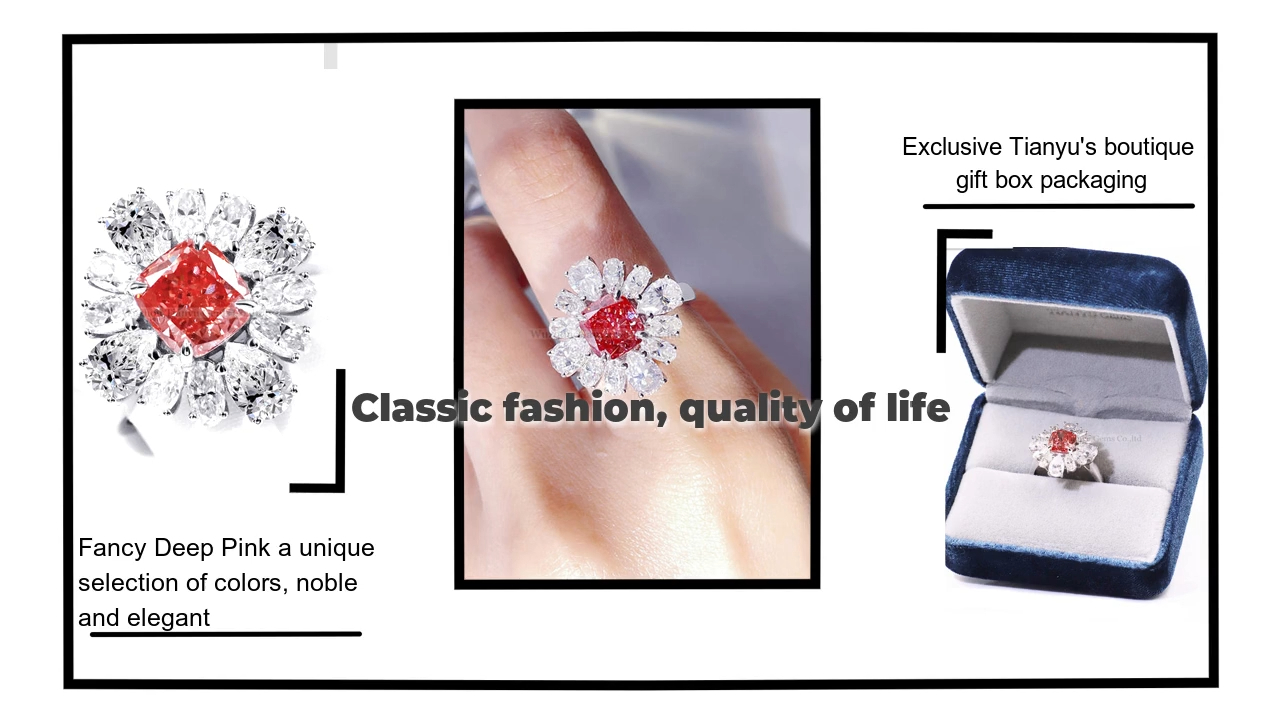 Tianyu Gems 14K white gold 1.76 carat VS2 clarity Fancy Deep Pink color  lab grown diamond ring 4