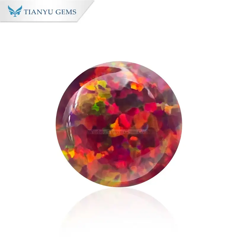 Round Cabochon Cut CP15 Red Synthetic Fire Opal Gemstones 1