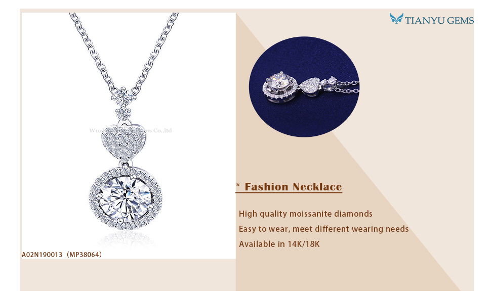 Tianyu Gems Gold Jewelry Wholesale Vendors New White Gold Moissanite Diamond Pendant Necklace Gifts for Girlfriend 7