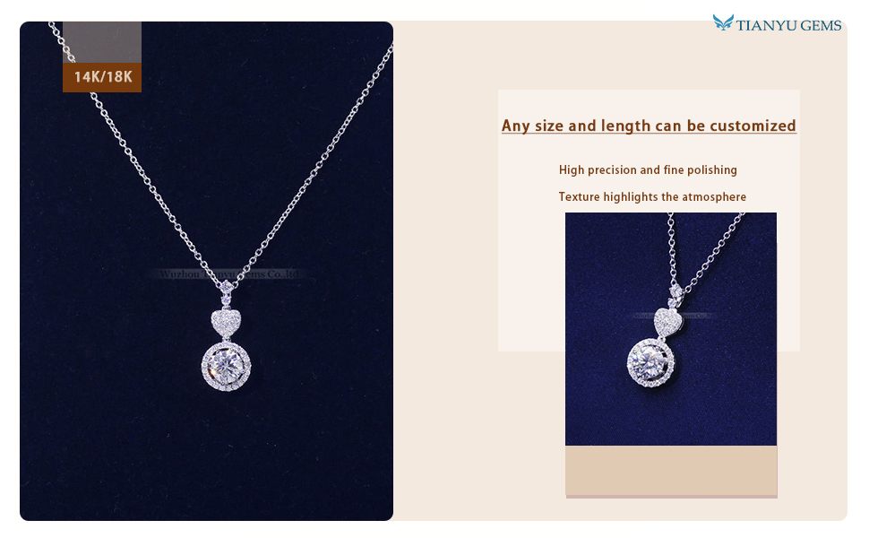 Tianyu Gems Gold Jewelry Wholesale Vendors New White Gold Moissanite Diamond Pendant Necklace Gifts for Girlfriend 9