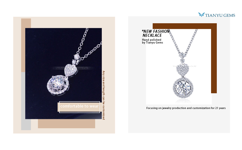 Tianyu Gems Gold Jewelry Wholesale Vendors New White Gold Moissanite Diamond Pendant Necklace Gifts for Girlfriend 8