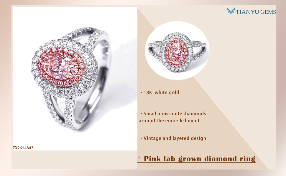 Tianyu Gems 18K white gold Oval Shaped Pink Lab Grown Diamond Ring for Engagement and Wedding Rings manufacturer 2