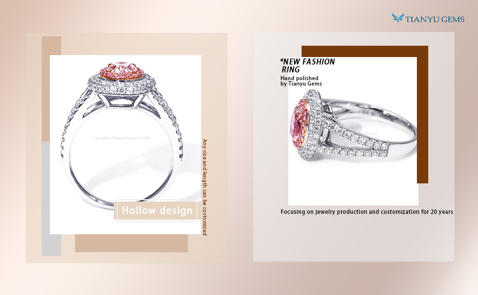 Tianyu Gems 18K white gold Oval Shaped Pink Lab Grown Diamond Ring for Engagement and Wedding Rings manufacturer 3