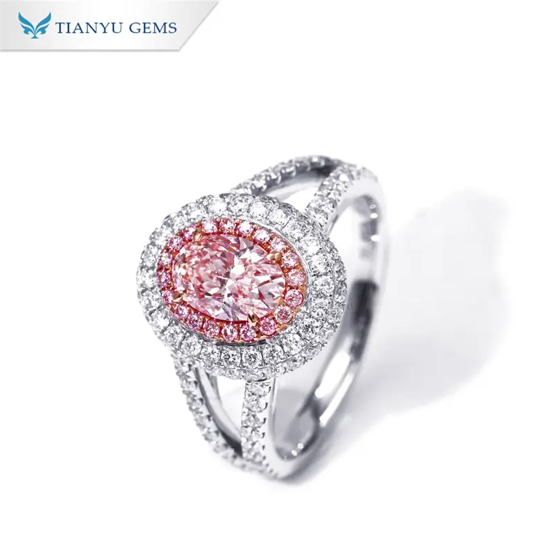 Tianyu Gems 18K white gold Oval Shaped Pink Lab Grown Diamond Ring for Engagement and Wedding Rings manufacturer 1